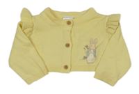 Žluté svetrové bolerko s volánky a králíčkem 