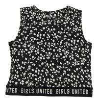 Černo-bílý puntíkatý crop top s nápisy Page one young