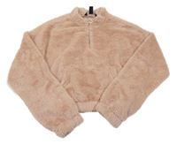 Růžová kožešinová crop mikina New Look