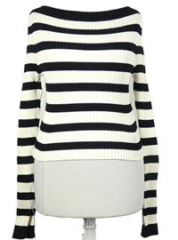 Dámský černo-bílý pruhovaný žebrovaný crop svetr H&M