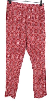 Dámské červeno-bílé vzorované volné kalhoty UP2Fashion 