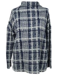 Dámské tmavomodro-šedé kostkované úpletové triko se stojáčkem F&F