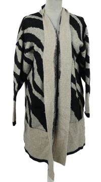 Nové - Dámský béžovo-černý vzorovaný svetrový cardigán Dunnes 