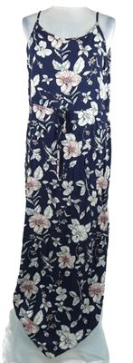 Dámské tmavomodré květované dlouhé šaty Pigalle 