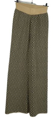 Dámské béžovo-černé vzorované pletené palazzo kalhoty Primark 