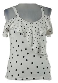 Dámská bílá puntíkovaná halenka s volnými rameny a volánkem Dorothy Perkins 