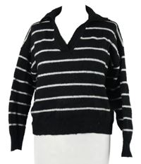 Dámský černo-bílý pruhovaný vlněný svetr s límečkem Shein 