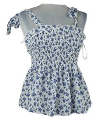Dámský bílo-tmavomodrý kytičkovaný žabičkový peplum top Shein 