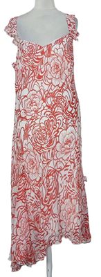 Dámské červeno-bílé květované žoržetové midi šaty M&S