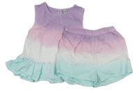2set- fialovo-růžovo-bílo-modrý halenkový top+ kraťasy Tu