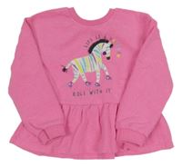 Neonově růžová peplum mikina se zebrou Nutmeg 