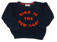 Tmavomodrý svetr s nápisem Primark