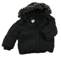 Černá šusťáková zimní bunda s kapucí River Island