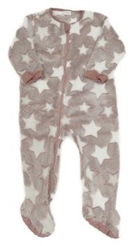 Růžový melírovaný chlupatý overal s hvězdami Next