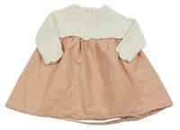 Bílo-růžové pleteno/plátěné šaty s puntíky 