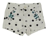 Bílé plátěné puntíkaté kraťasy s kamínky 