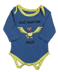 Modro-žluté body s ptáčkem 