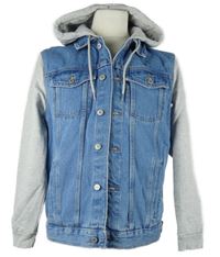 Pánská modro-šedá riflovo/tepláková bunda s kapucí Primark