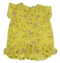 Žlutá květovaná šifonová halenka s volánky Y.F.K.