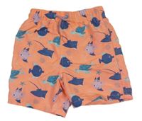 Neonově oranžové plážové kraťasy s rybami Kiki&Koko