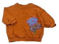 Oranžová oversize mikina s květinou Next