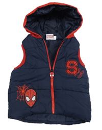 Tmavomodrá šusťáková zateplená vesta se Spidermanem a kapucí Marvel