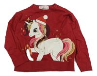 Červený svetr s jednorožcem H&M