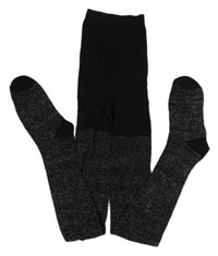 Černo-stříbrné třpytivé punčocháče Primark