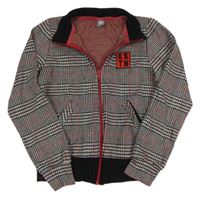 Šedo-černo-červená vzorovano/kostkovaná propínací mikina s nášivkou