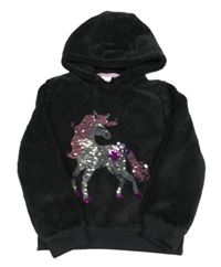 Antracitová chlupatá mikina s překlápěcími flitry a kapucí Kiki&Koko