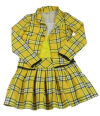 Kostým - Žluté kostkované šaty s všitou vestou 