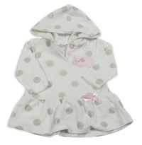 Smetanová puntíkatá šatová tunika se sloníkem a mašlí a kapucí 