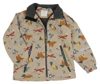 Béžová šusťáková jarní bunda se zvířaty Polarn O. Pyret