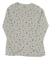 Šedé žebrované triko s kytičkami F&f