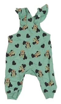 Světletyrkysové melírované laclové tepláky s Minnie a srdíčky a volánky Disney