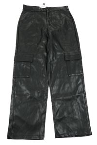 Nové - Černé koženkové cargo kalhoty Dunnes Stores