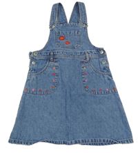 Modré riflové laclové šaty s kytičkami