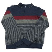 Tmavomodro-vínovo-pruhovaný svetr s límečkem M&Co.