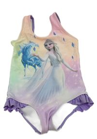 Fialovo-mentolové jednodílné plavky s Elsou a volánky Disney