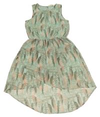 Zelenkavo-neonové šifonové šaty s listy H&M