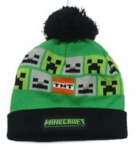 Zeleno-černá pletená čepice s Minecraft a bambulí Primark