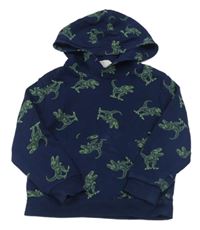 Tmavomodrá mikina s dinosaury a kapucí zn. H&M