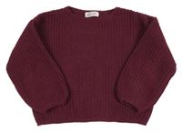 Vínový žinylkový oversize crop svetr H&M