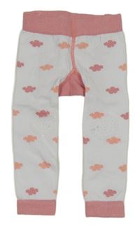 Bílo-růžové punčochové legíny s mráčky 