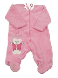 Růžový fleecovo/huňatý overal s myškou 
