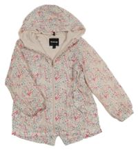 Pudrová šusťáková jarní parka s kytičkami a kapucí Firetrap