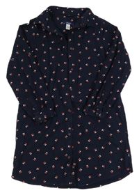 Tmavomodré košilové propínací šaty s třešničkami Okaidi