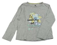 Šedé melírované triko s květem a nápisem Lupilu