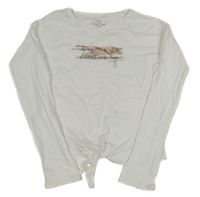 Bílé crop triko s nápisem a zavazováním 