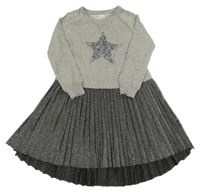 Šedo-stříbrné teplákovo/plisované šaty s hvězdou z flitrů C&A